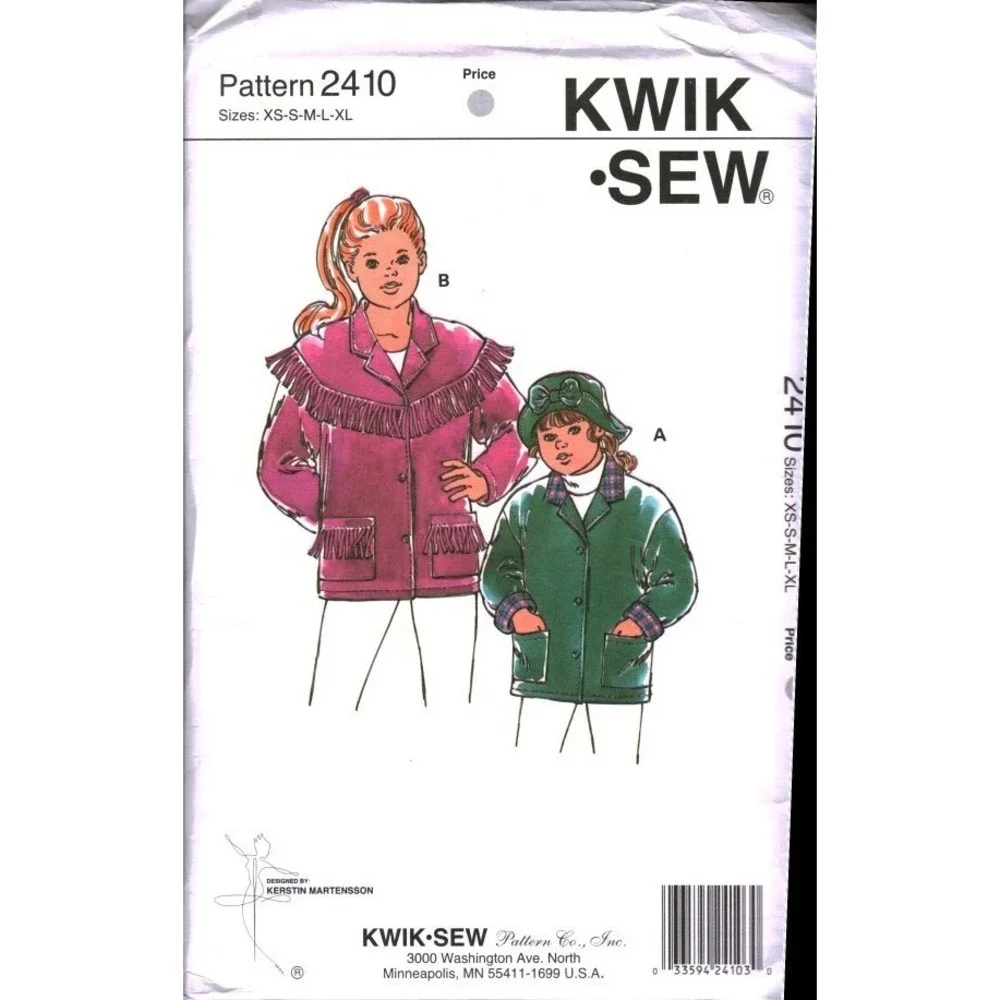 Simplicity 2410 Girls Jacket and Hat Sewing Pattern Size XS-XL Fleece Wool Outer